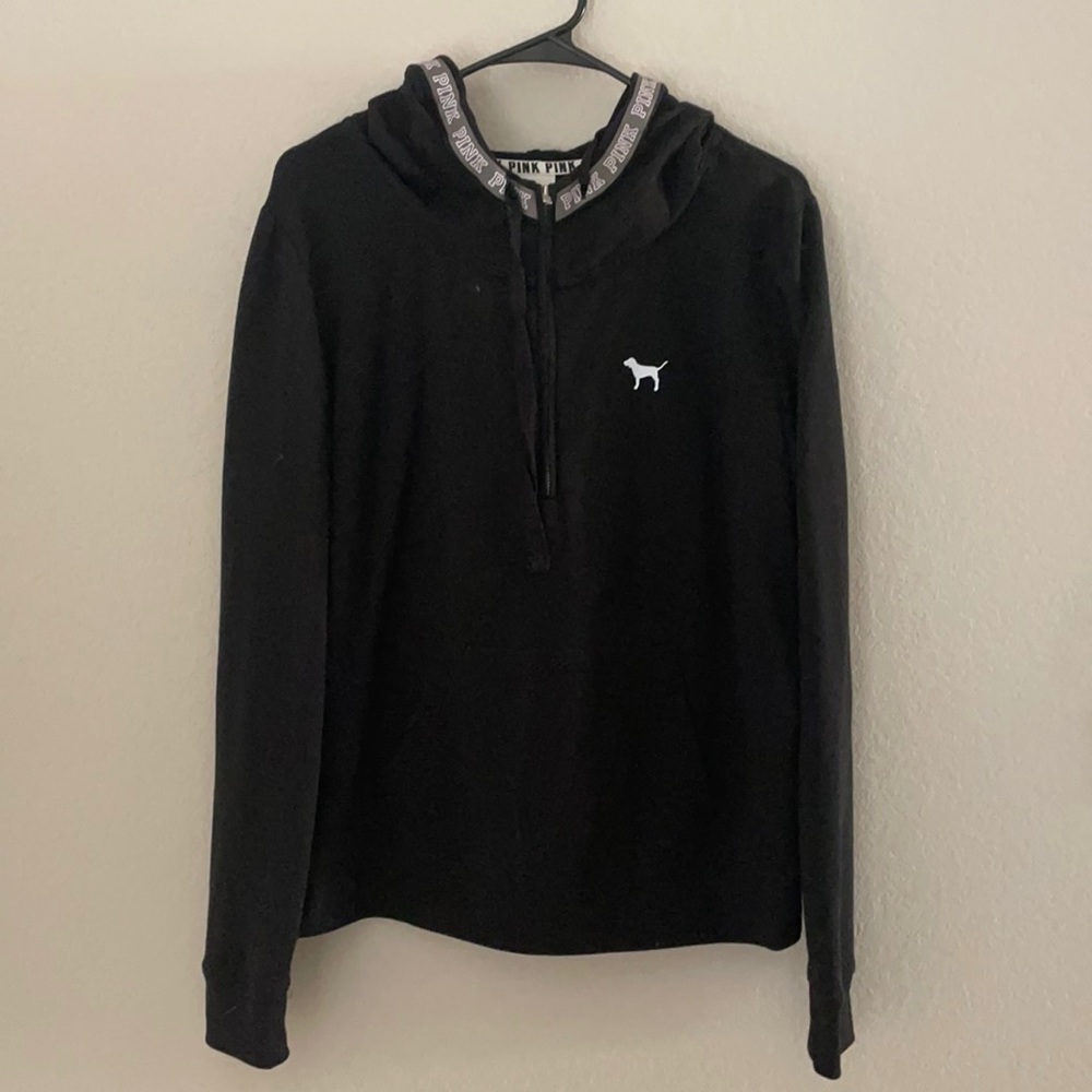 VS PINK Black Half Zip Hoodie Size Large